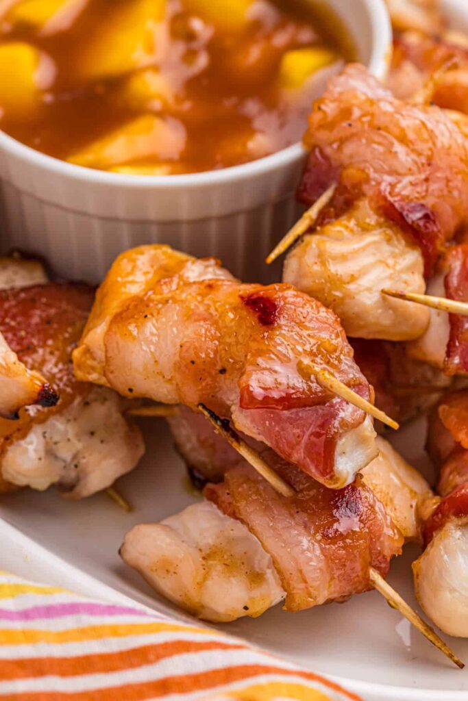 bacon wrapped chicken bites w/ mango chutney