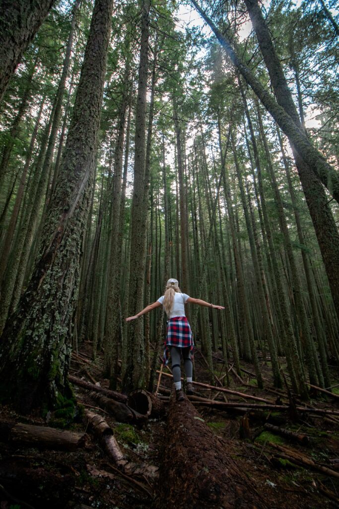 girl enjoying nature walk in forest
