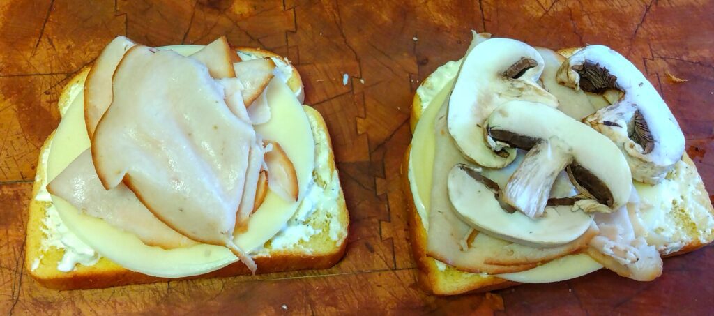 turkey, mushrooms, provolone cheese