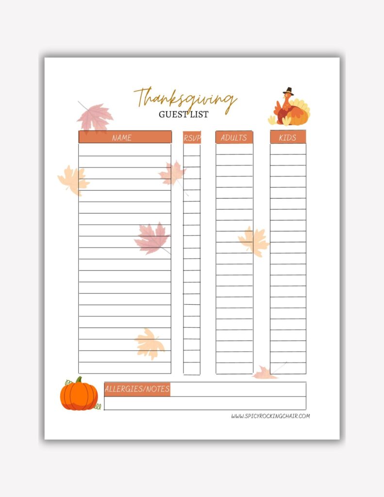 Printable Thanksgiving Meal Planner
