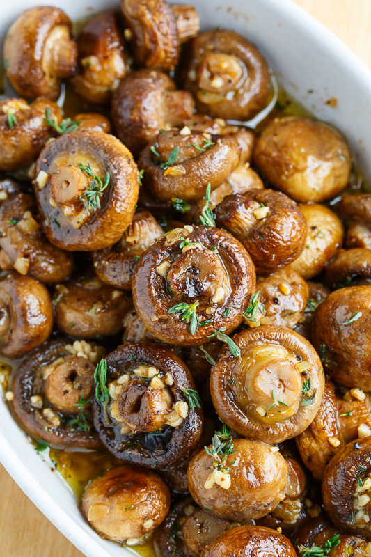 roasted mushrooms in browned butter, garlic, and thyme sauce