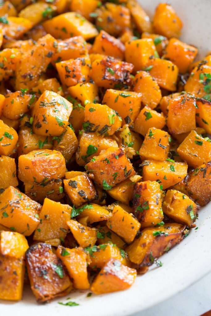 roasted butternut squash with garlic and herbs
