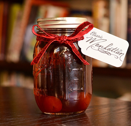 homemade Classic Manhattan cocktail in a jar