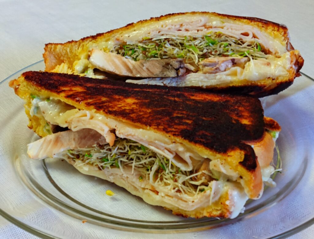 grilled turkey and cheese w/ mushrooms and sprouts