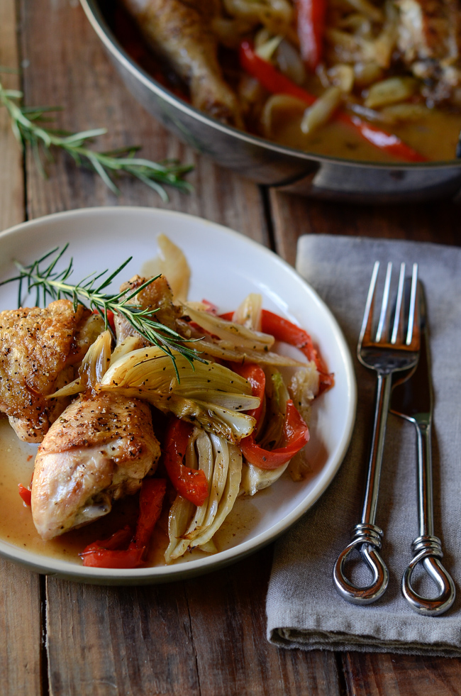 herded chicken with fennel, onions, peppers