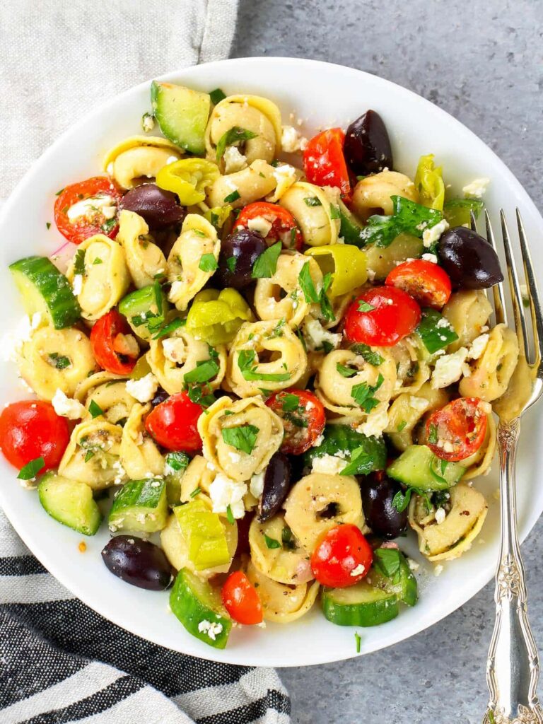 Greek tortellini pasta salad with feta