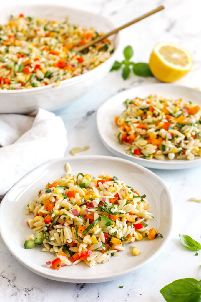 summer rainbow orzo salad