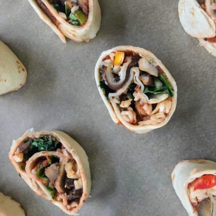 Tortilla pizza rolls for kids school lunch idea