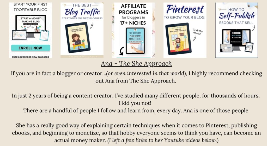 blogging tools, ebooks, courses from Ana of The She Approach